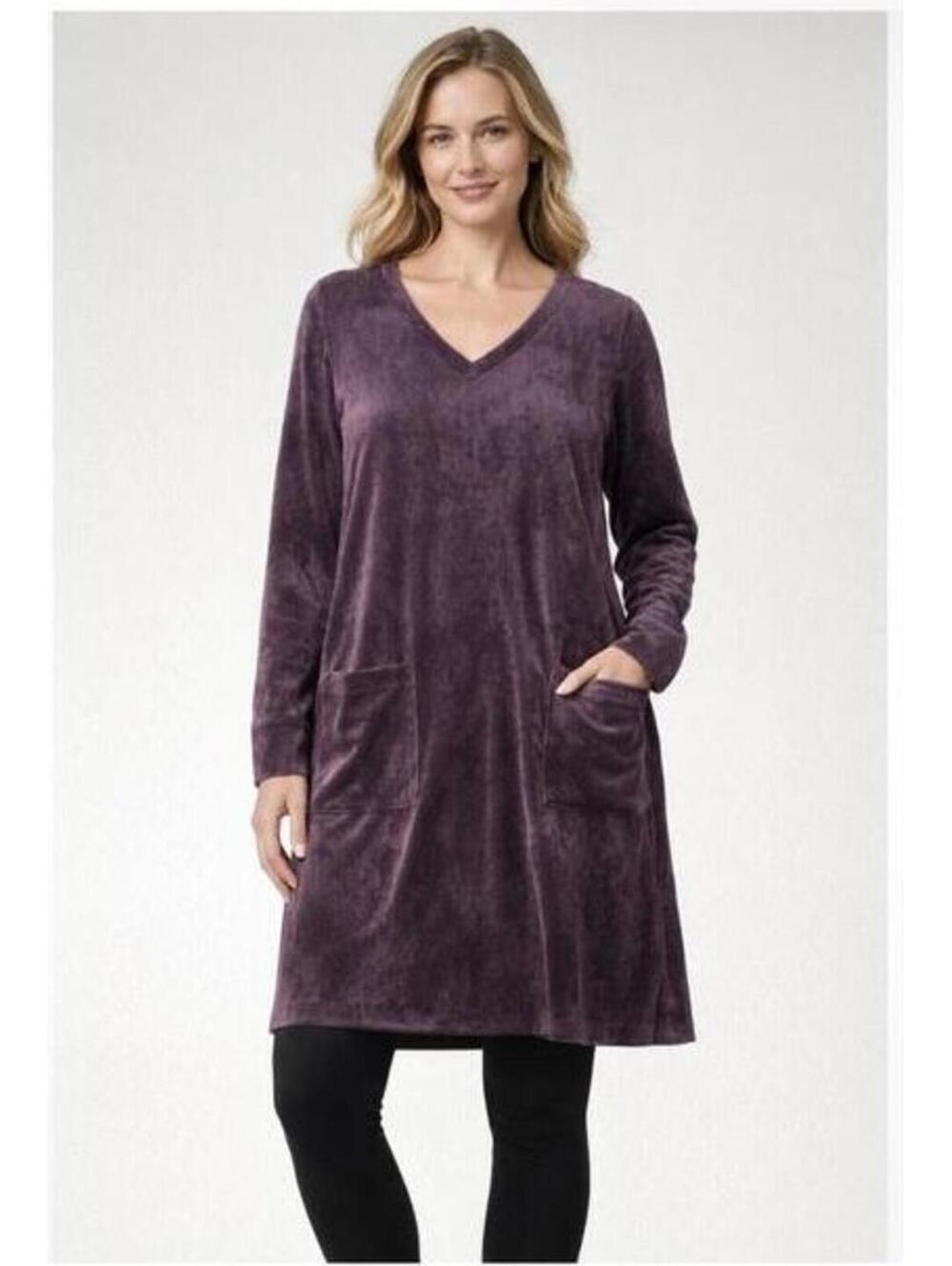 J. Jill Pure Jill Purple Velvet Tunic Shift Dress Robe Women's Size Large